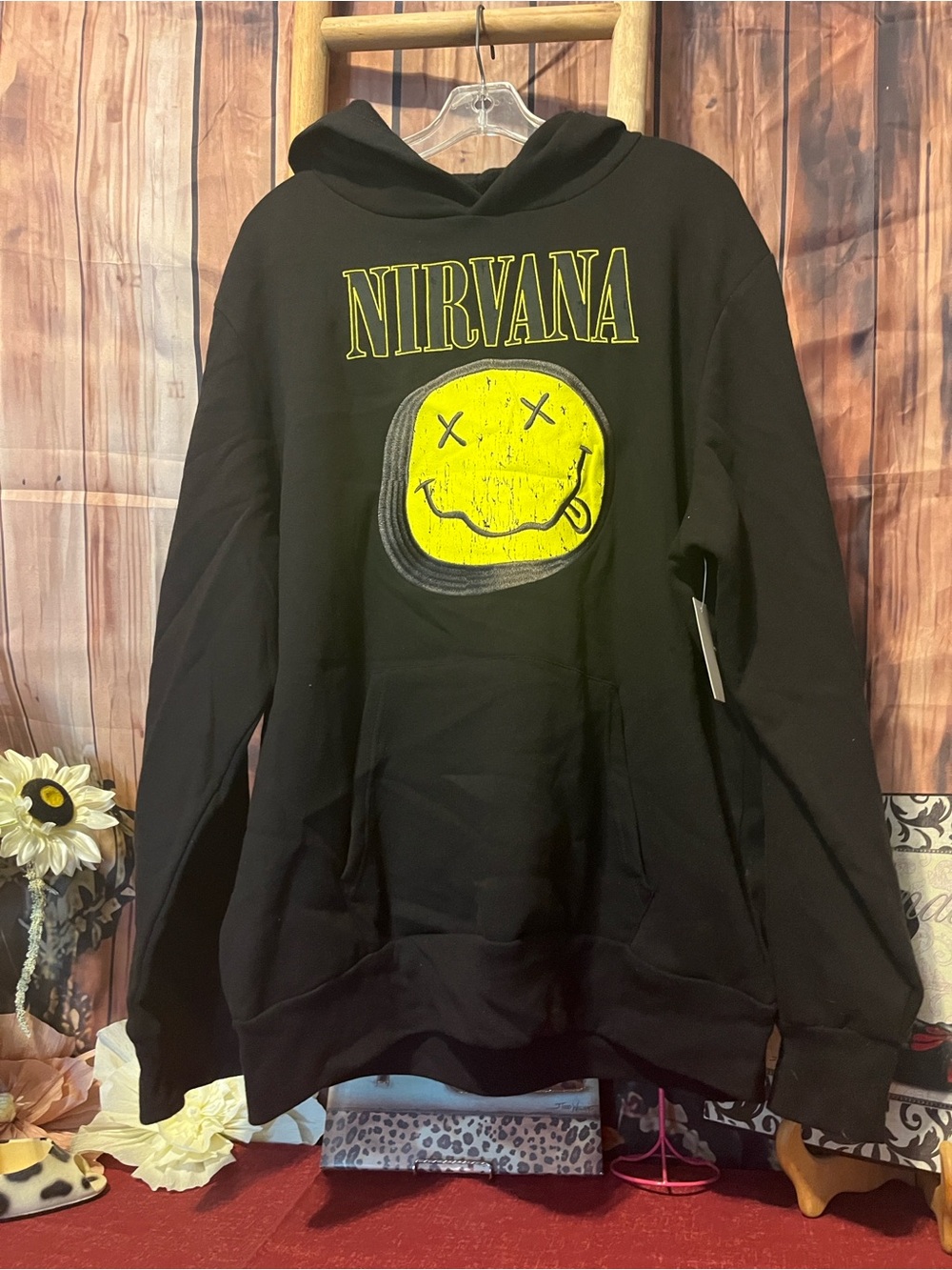 Nirvana Black Hoodie with Yellow Smiley Logo